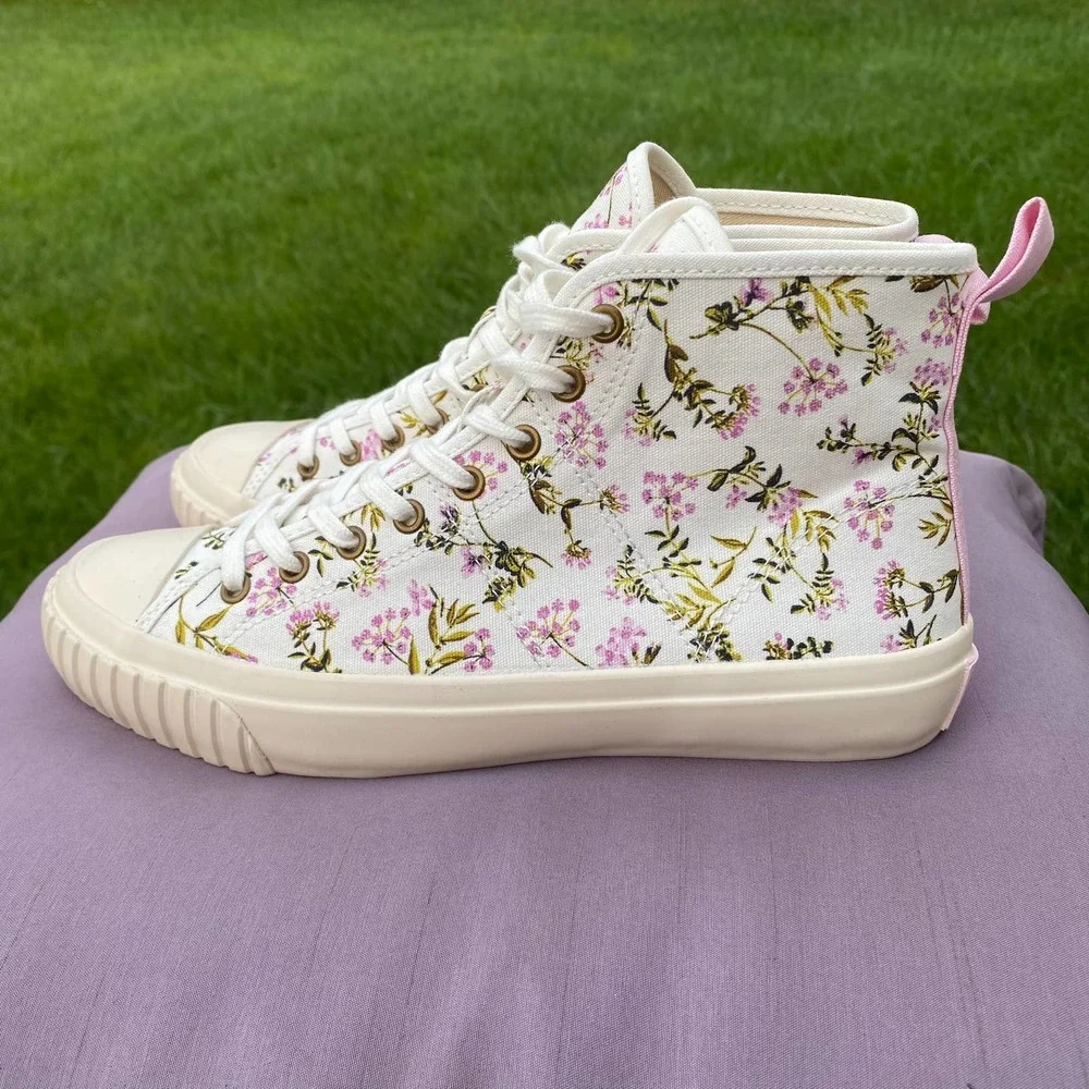 J. Crew Whisp Floral Hi Top Fashion Sneaker Shoe Women's size 7 BF748 - Picture 1 of 10